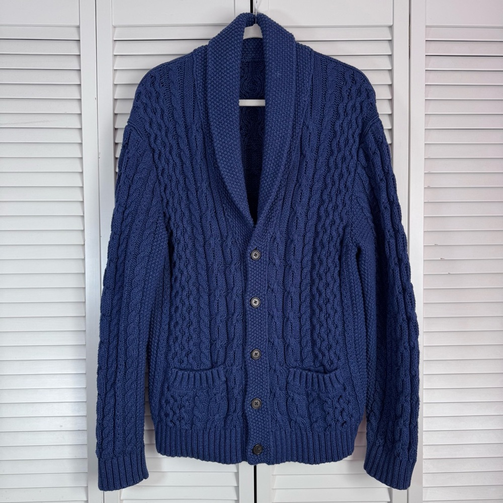 Brooks Brothers Navy Cable Knit Shawl Collar Cardigan